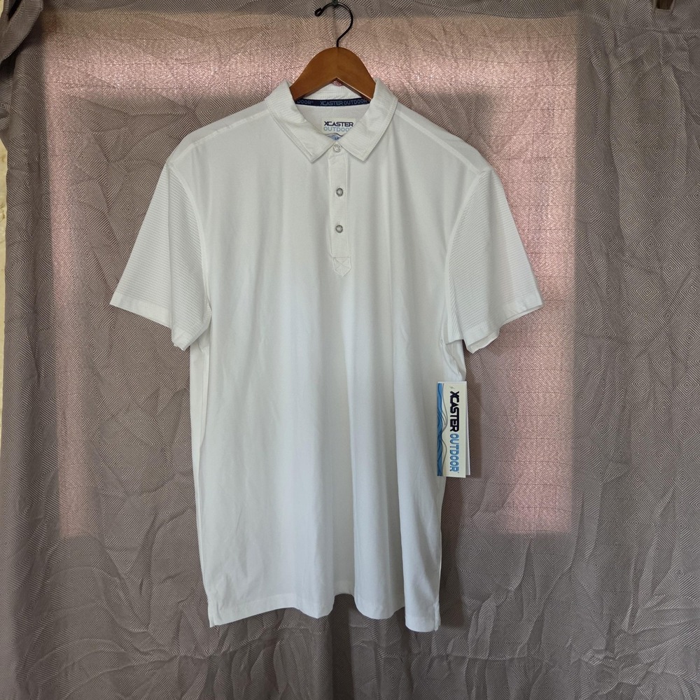 Xcaster Outdoor Polo Shirt Mens L White Mesh UV Protection Golf Performance Top